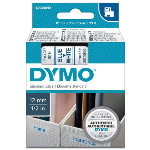 DYMO D1 - Poliestere - blu su bianco - Rotolo (1,2 cm x 7 m) 1 cassetta(e) rotolo di etichette - per LabelMANAGER 100, 160, 210, 220, 260, 280, 300, 360, 420, Wireless PnP; LabelPOINT 250